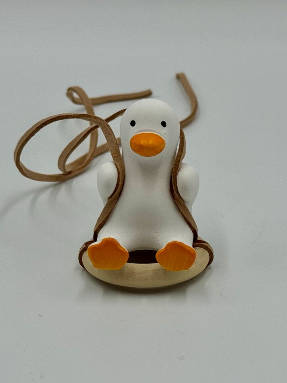 Ceramic Duck On Round Wood Swing - Car Accessory, Toy